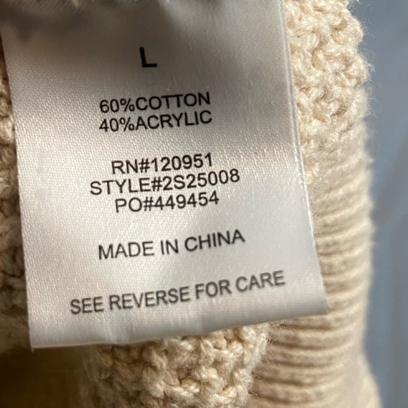 Pullover Sweater V-Neck Back Large Beige Hippie Rose - Picture 8 of 9